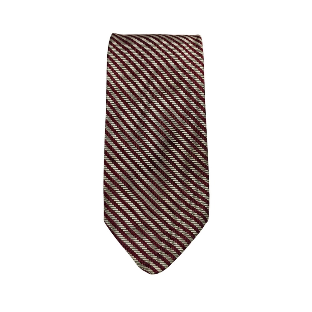 Christian Dior Silk Tie Mens OS Burgundy Silver Vintage Striped Necktie